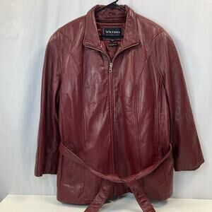 Wilsons The Leather Experts Burgundy Jacket Women's 2X Red Coat w/ Belt Vintage